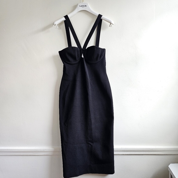 New Galvan London Sculpted Venus Black Midi Cocktail Dress NWT Medium - Picture 4 of 11